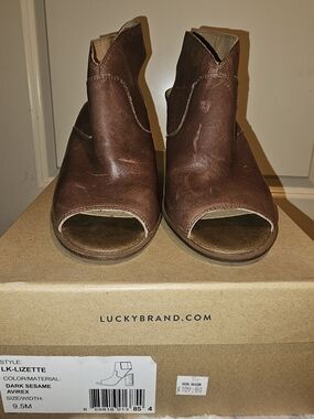 Lucky Brand Dark Sesame Leather Open-Toe Mules